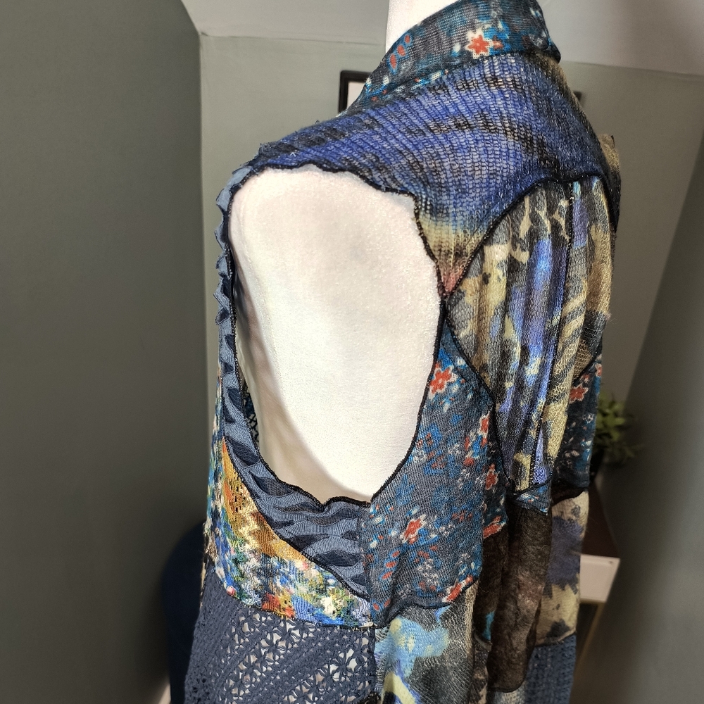 Soft Surroundings Sleeveless Open Front Cardigan Patchwork  boho S/M - Picture 5 of 10